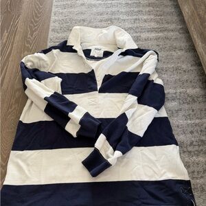 aerie Navy and White Striped Rugby Pullover
